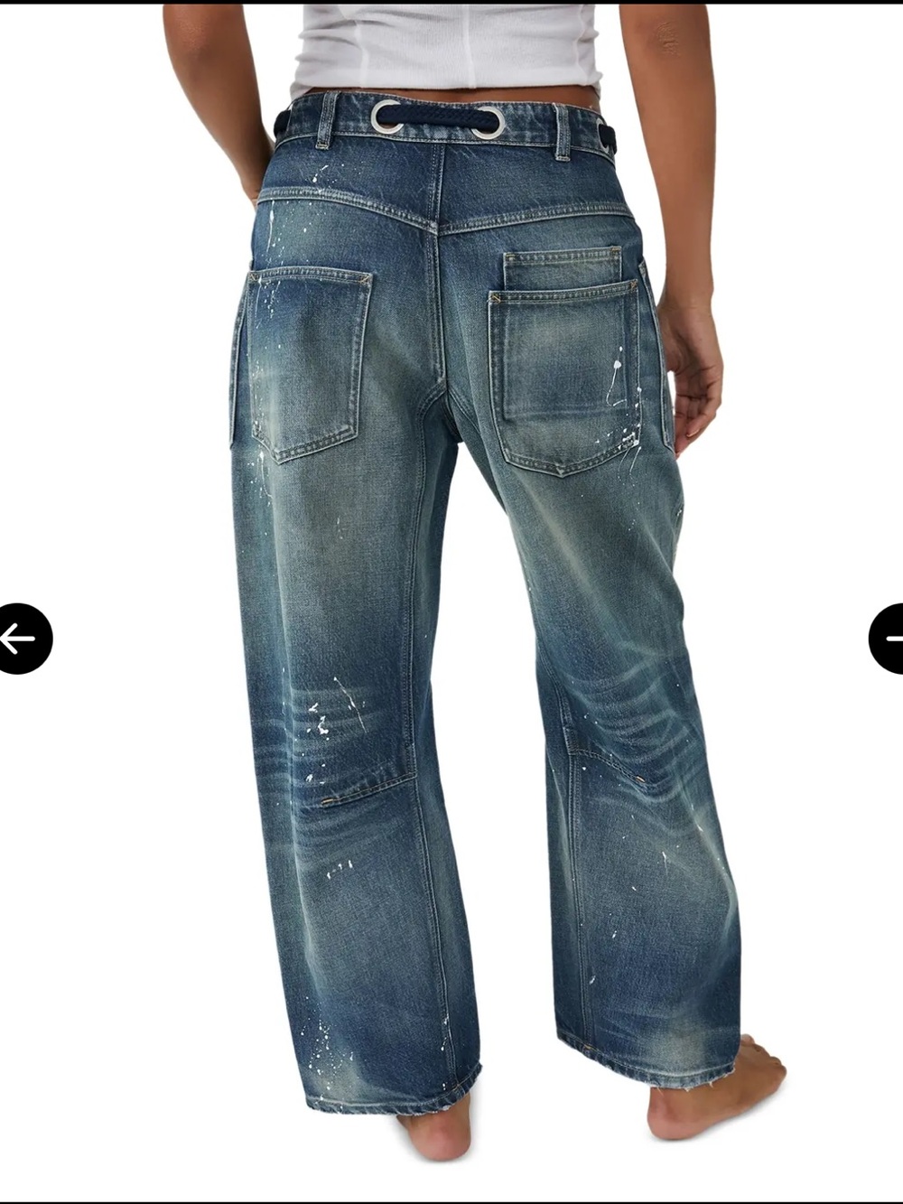 Free People We The Free Moxie Paint Splatter Barrel Jeans Rope Tie Carpenter 31 - Picture 3 of 8